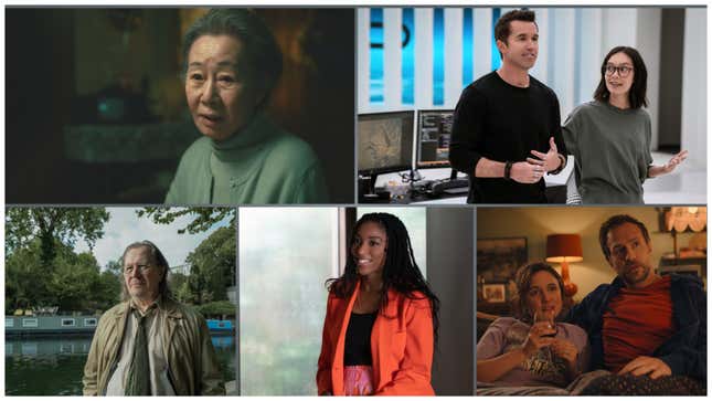 Clockwise from bottom left: Gary Oldman in Slow Horses, Youn Yuh-jung in Pachinko, Rob McElhenney and Charlotte Nicdao in Mythic Quest, Esther Smith and Rafe Spall in Trying , and Jessica Williams in Shrinking